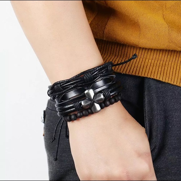 Men’s Genuine Leather Layered Bracelet - Picture 4 of 4